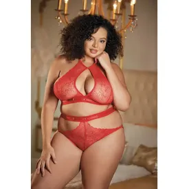 Allure Lace Halter Top & Backless Panty Red QN