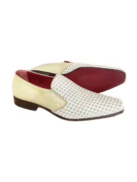 JACK MICHAEL Cream Leather Patent Weave Shoe