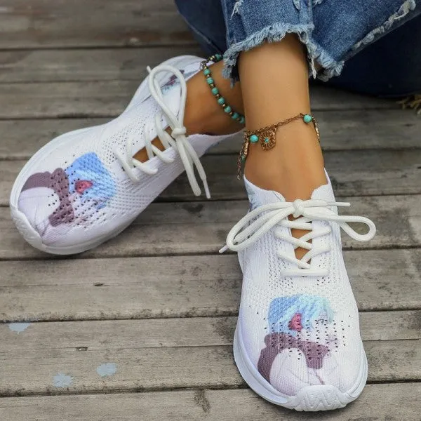 sealbeer - White Casual Sportswear Daily Frenulum Printing Round Mesh Breathable Comfortable Out Door Shoes